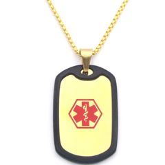 COI Titanium Gold Tone Red Medical Alert Dog Tag Pendant With Black Silicon-8619AA