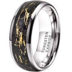 **COI Tungsten Carbide Meteorite Dome Court Ring With 18K Gold Foil-8620AA