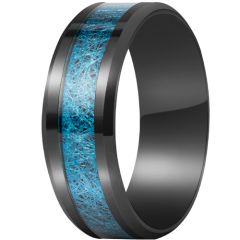 **COI Titanium Black/Gold Tone/Silver Blue Meteorite Beveled Edges Ring-8626AA