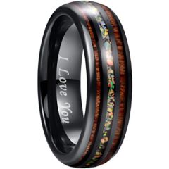 **COI Black Tungsten Carbide Dome Court Ring With Crushed Opal & Wood-8639