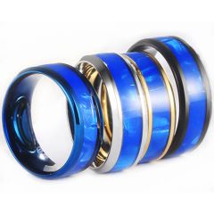 **COI Titanium Black/Gold Tone/Silver/Blue Beveled Edges Ring With Blue Camo-8653