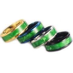 **COI Titanium Black/Gold Tone/Silver/Blue Beveled Edges Ring With Green Camo-8654
