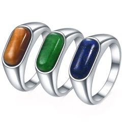 **COI Titanium Ring With Tiger Eye/Created Blue Sapphire/Green Emerald-8667