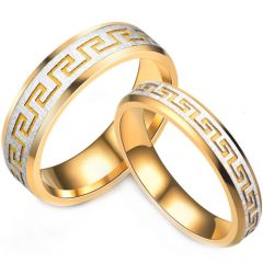 **COI Titanium Gold Tone Silver Greek Key Pattern Beveled Edges Ring-8691