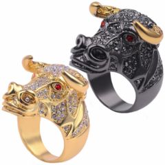 **COI Titanium Black/Gold Tone Buffalo Ring With Cubic Zirconia-8698AA