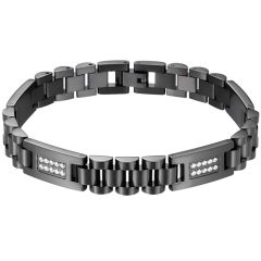 COI Titanium Black/Gold Tone/Silver Cubic Zirconia Bracelet With Steel Clasp(Length: 8.27 inches)-8700AA