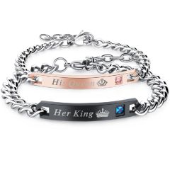 COI Titanium Silver Black/Rose Her King His Queen Crown Bracelet With Steel Clasp(Length: 7.67 inches or 9.05 inches)-8707AA