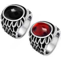**COI Titanium Black Silver Ring With Black Onyx/Created Red Ruby-8708AA