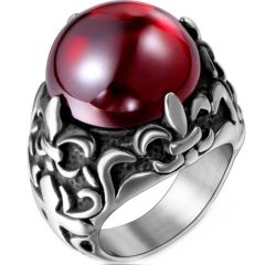 **COI Titanium Black Silver Ring With Black Onyx or Created Red Ruby-8709AA