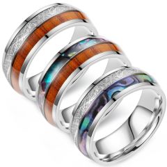 **COI Titanium Wood/Abalone Shell/Meteorite Dome Court Ring-8712AA
