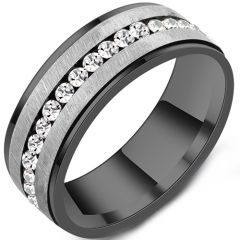 **COI Titanium Black Silver Step Edges Ring With Cubic Zirconia-8717AA