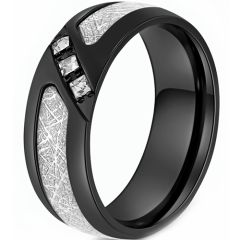 **COI Titanium Black/Gold Tone/Silver Meteorite Ring With Cubic Zirconia-8729AA
