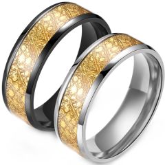 **COI Titanium Black/Silver Beveled Edges Ring With Synthetic Gold Foil-8734AA