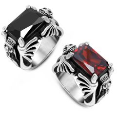 **COI Titanium Ring With Black Onyx/Created Red Ruby-8743AA