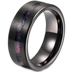 **COI Black Tungsten Carbide Crushed Opal Pipe Cut Flat Ring-8747AA