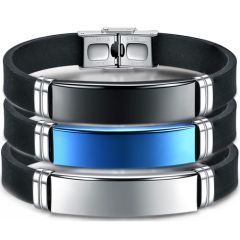 COI Titanium Black/Blue/Silver Bracelet With Rubber & Steel Clasp(Length: 9.05 inches)-8754AA