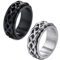 **COI Titanium Black/Silver Celtic Claddagh Rotating Ring-8758AA