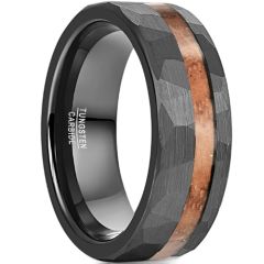 **COI Black Tungsten Carbide Hammered Ring With Wood-8766AA