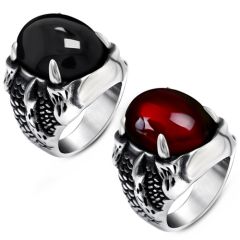 **COI Titanium Black Silver Ring With Created Red Ruby/Black Onyx Cabochon-8775AA