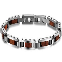 COI Titanium Wood Bracelet With Steel Clasp(Length: 8.50 inches)-8788AA