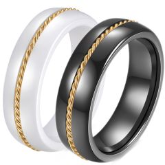 **COI White/Black Ceramic Ring With Gold Tone Titanium Wire-8793AA