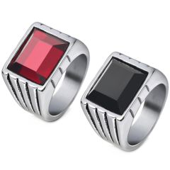 **COI Titanium Black Silver Ring With Black Onyx or Created Red Ruby-8797AA