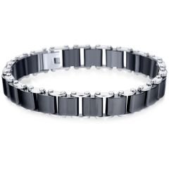 COI Titanium White/Black Ceramic Bracelet With Steel Clasp(Length: 7.87 inches)-8799AA