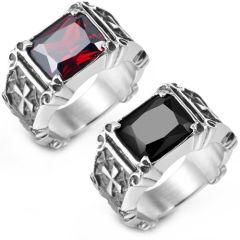 **COI Titanium Cross Ring With Created Red Ruby/Black Onyx-8802AA