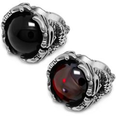 **COI Titanium Black Silver Ring With Black Onyx or Created Red Ruby Cabochon-8807AA
