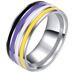 **COI Titanium Ring With Black Purple White & Yellow Resin-8815AA