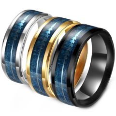 **COI Titanium Black/Gold Tone/Silver Beveled Edges Ring With Blue Meteorite & Arrows-8816AA
