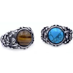 **COI Titanium Black Silver Ring With Tiger Eye/Turquoise-8818AA