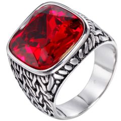 **COI Titanium Black Gold Tone/Silver Ring With Created Red Ruby/Blue Sapphire-8854AA