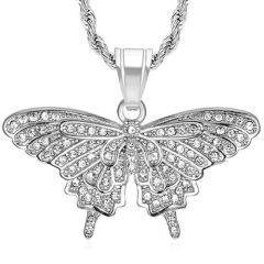 **COI Titanium Gold Tone/Silver Butterfly Pendant With Cubic Zirconia-8838AA