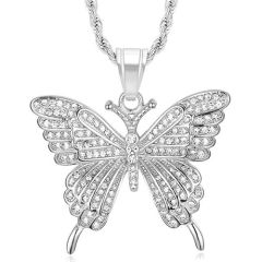 **COI Titanium Gold Tone/Silver Butterfly Pendant With Cubic Zirconia-8839AA
