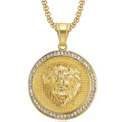 **COI Titanium Gold Tone Lion Pendant With Cubic Zirconia-8840AA