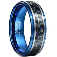 **COI Tungsten Carbide Blue Silver Step Edges Ring With Carbon Fiber-8857AA