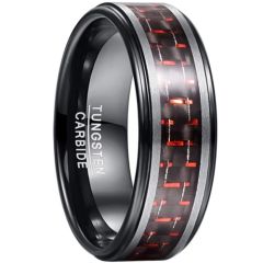 **COI Tungsten Carbide Black Silver Step Edges Ring With Carbon Fiber-8858AA