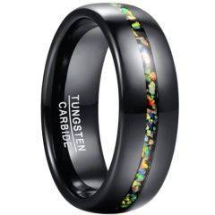 **COI Black Tungsten Carbide Crushed Opal Dome Court Ring-8879AA