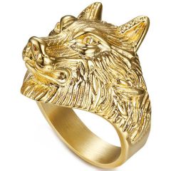 **COI Gold Tone Titanium Wolf Ring-8895