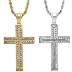 **COI Titanium Gold Tone/Silver Cross Pendant With Cubic Zirconia-8897