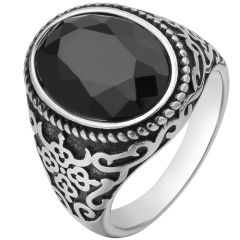**COI Titanium Black Silver Celtic Ring With Created Red Ruby/Green Emerald/Black Onyx-8908