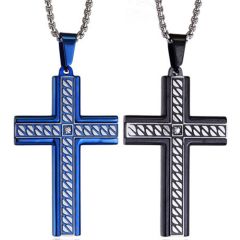 **COI Titanium Black/Blue/Gold Tone Silver Cross Pendant With Cubic Zirconia-8919