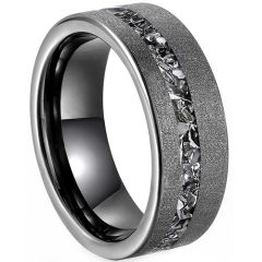 **COI Tungsten Carbide Sandblasted Ring With Meteorite-8926