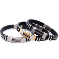 COI Titanium Rubber & Wire Bracelet With Steel Clasp(Length: 8.66 inches)-8929