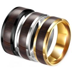 **COI Titanium Black/Gold Tone/Silver Wood Beveled Edges Ring-8935