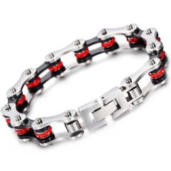 COI Titanium Black Silver Created Red Ruby Bracelet With Steel Clasp(Length: 8.27 inches)-8937 
