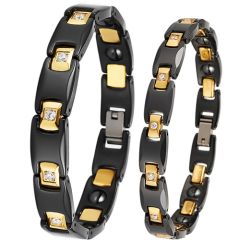 COI Titanium Black Gold Tone Cubic Zirconia Bracelet With Steel Clasp(Length: 7.28 or 7.95 inches)-8948 