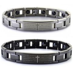 COI Titanium Black/Silver Cross Prayer Bracelet With Steel Clasp(Length: 8.85 inches)-8963