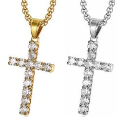 **COI Titanium Gold Tone/Silver Cross Pendant With Cubic Zirconia-8991